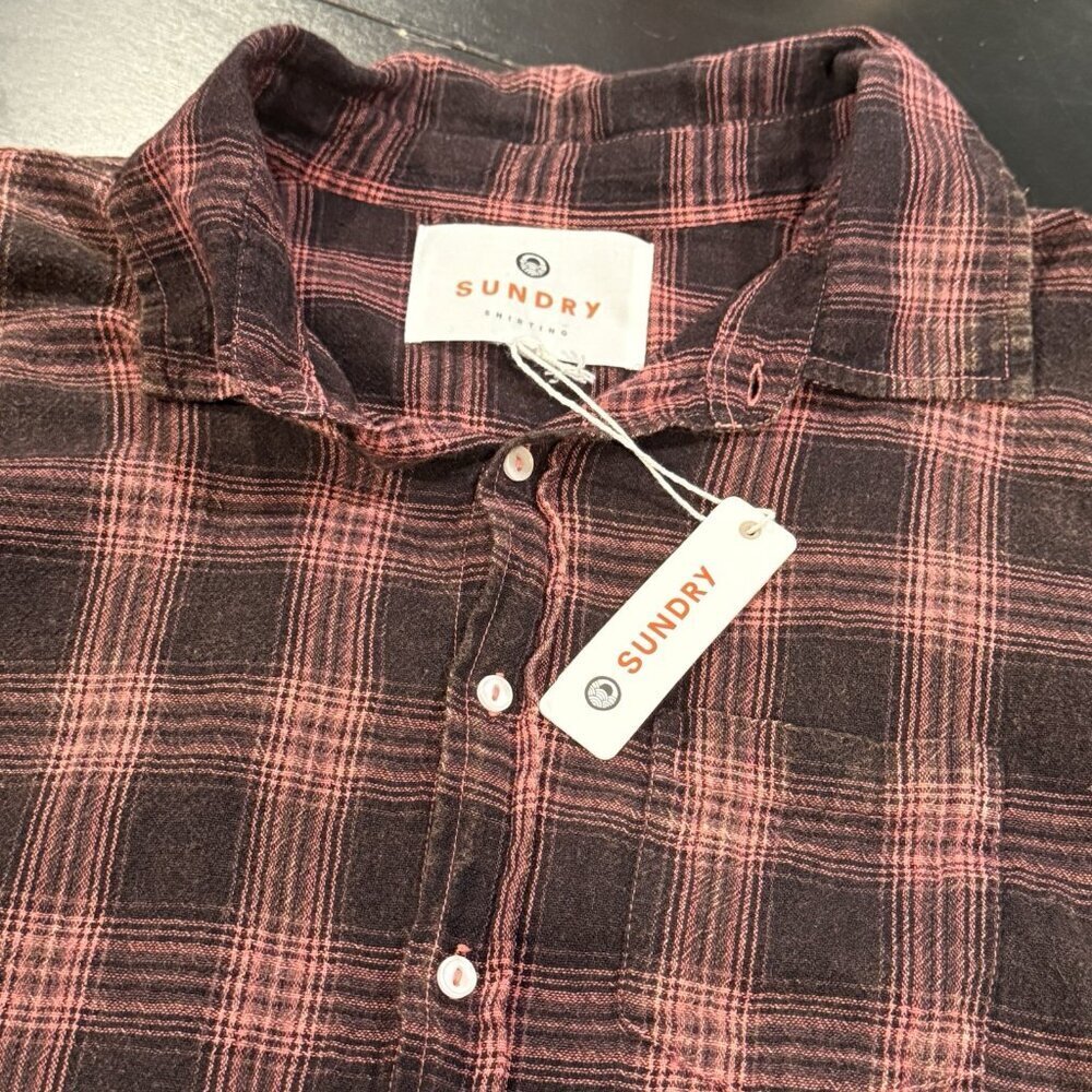NWT Sundry Button Down Plaid Cotton Pink Black Shirt Womens size 1 Small - Picture 4 of 11